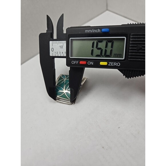Vintage Zuni OS Nakatewa Sterling Turquoise Inlay Watch Tips Flower Pattern - Picture 9 of 13